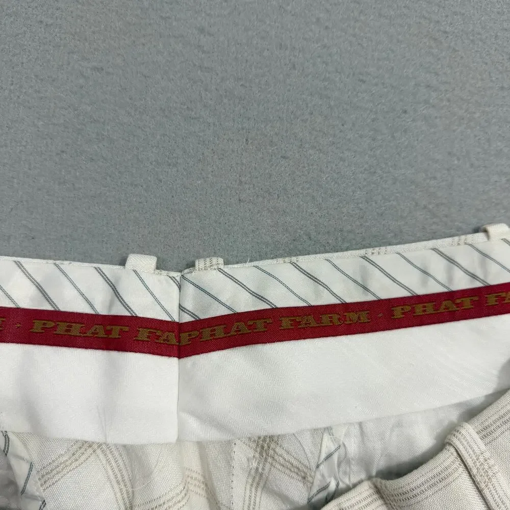 Vintage Phat Farm Baggy Trousers 42 (Fits 40x30) White Brown Plaid Loose y2k